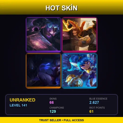 LAS | High Noon Twisted Fate | Dark Star Shaco | Blood Moon Elise | Star Guardian Poppy | 66 Skin | 129 Champ | Lv141