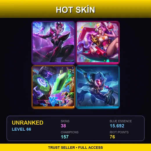 SG | Challenger Ahri | Cosmic Blade Master Yi | Star Guardian Miss Fortune | Blood Moon Master Yi | 38 Skin | 157 Champ | Lv66