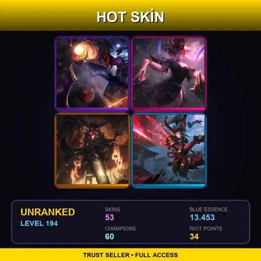 LAN | Blood Moon Evelynn | Dark Star Varus | High Noon Senna | Blood Moon Kalista | 53 Skin | 60 Champ | Lv194 — Dark Waters Vladimir