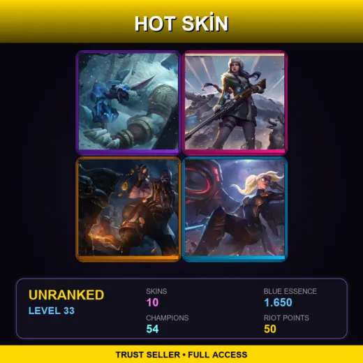 LAN | Tundra Hunter Warwick | Arctic Warfare Caitlyn | Pirate Ryze | Riot Kayle | 10 Skin | 54 Champ | Lv33