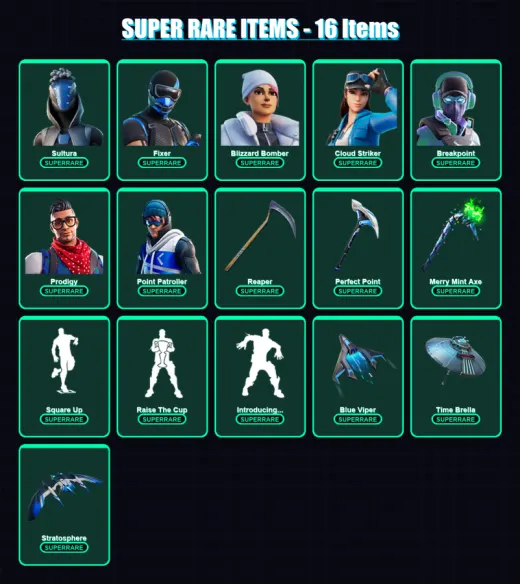 [PS4/PS5/XBOX/PC] | Sultura | Fixer | Blizzard Bomber | Cloud Striker | Breakpoint | 192 skin | 233 pickaxe | 219 emote | 164 glider | Lv2548