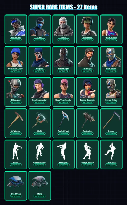 [PS4/PS5/XBOX/PC] | Blue Striker | Fixer | Havoc | Trailblazer | World Warrior | 125 skin | 116 pickaxe | 90 emote | 94 glider | Lv1439