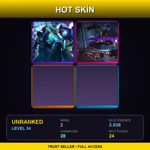 EUW | SKT T1 Kalista | Assassin Master Yi | 2 Skin | 28 Champ | Lv34
