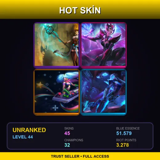 NA | Hextech Janna | Challenger Ahri | Arcade Sona | PROJECT: Ashe | 45 Skin | 32 Champ | Lv44