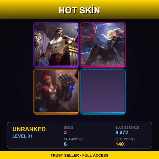 LAS | Arcane Inventor Jayce | Riot Kayle | Arcane Undercity Vi | 3 Skin | 6 Champ | Lv31