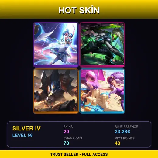 EUW | Star Guardian Orianna | PROJECT: Ekko | Odyssey Malphite | Pool Party Syndra | 20 Skin | 70 Champ | Silver IV | Lv58