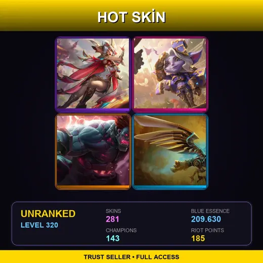 NA | Prestige Brave Phoenix Xayah | Hextech Tristana | Hextech Sion | Hextech Anivia | 281 Skin | 143 Champ | Lv320