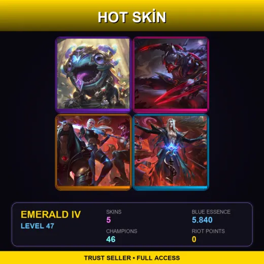 BR | Victorious Kog'Maw | Blood Moon Zed | Pentakill III: Lost Chapter Kayle | 5 Skin | 46 Champ | Emerald IV | Lv47 — LoL account