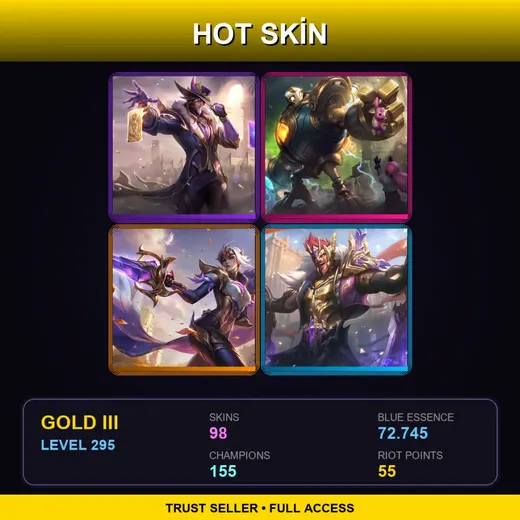 LAS | Victorious Twisted Fate | Victorious Blitzcrank | Victorious Fiora | Victorious Draven | 98 Skin | 155 Champ | Gold III | Lv295
