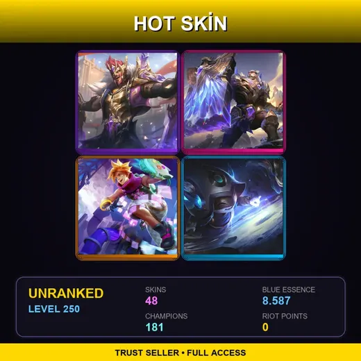LAS | Victorious Draven | Victorious Braum | Cosmic Enchantress Lulu | High Noon Yone | 48 Skin | 181 Champ | Lv250