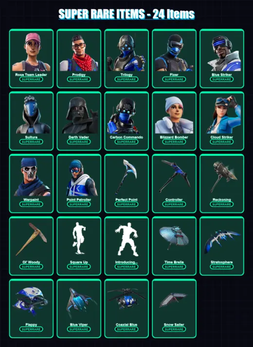 [PS4/PS5/XBOX/PC] | Rose Team Leader | Prodigy | Trilogy | Fixer | Blue Striker | 375 skin | 437 pickaxe | 319 emote | 334 glider | Lv6496