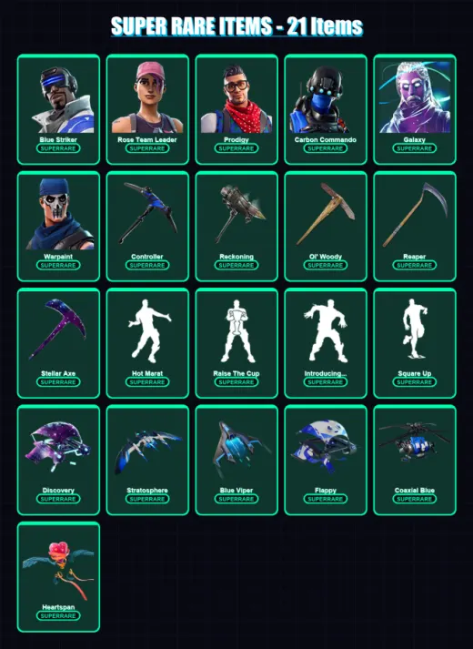 [PC/XBOX] | Blue Striker | Rose Team Leader | Prodigy | Carbon Commando | Galaxy | 121 skin | 114 pickaxe | 137 emote | 124 glider | Lv1559
