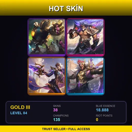 BR | Victorious Blitzcrank | Victorious Tryndamere | Victorious Fiora | Victorious Draven | 38 Skin | 135 Champ | Gold III | Lv84