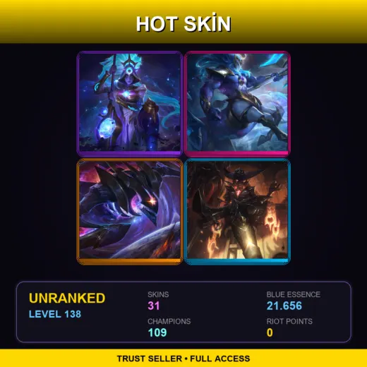 LAN | Cosmic Huntress Nidalee | Cosmic Charger Hecarim | Dark Star Kha'Zix | High Noon Senna | 31 Skin | 109 Champ | Lv138 — LoL account