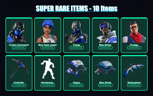 [PC/XBOX] | Carbon Commando | Blue Team Leader | Trilogy | Blue Striker | Prodigy | 35 skin | 36 pickaxe | 37 emote | 41 glider | Lv557