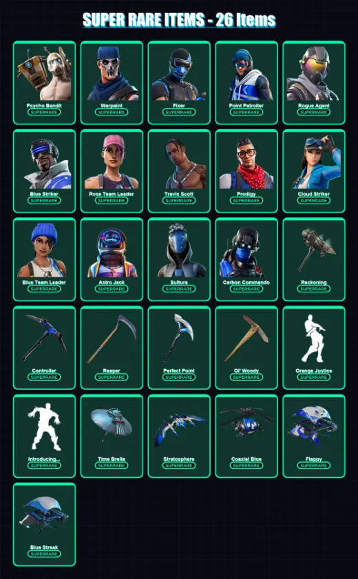 [PS4/PS5/XBOX/PC] | Psycho Bandit | Warpaint | Fixer | Point Patroller | Rogue Agent | 186 skin | 122 pickaxe | 101 emote | 113 glider | Lv1460