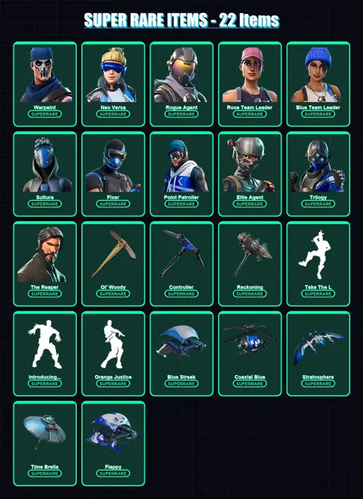 [PC] | Warpaint | Neo Versa | Rogue Agent | Rose Team Leader | Blue Team Leader | 253 skin | 302 pickaxe | 268 emote | 242 glider | Lv3979