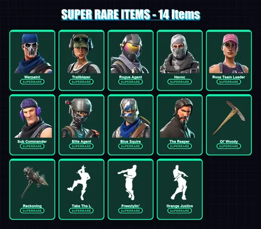 [PC/PSN] | Warpaint | Trailblazer | Rogue Agent | Havoc | Rose Team Leader | 63 skin | 36 pickaxe | 41 emote | 37 glider | Lv393