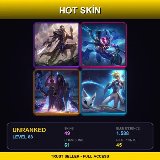 EUNE | Victorious Lucian | Cosmic Blade Master Yi | Star Guardian Ezreal | High Noon Yasuo | 49 Skin | 61 Champ | Lv88