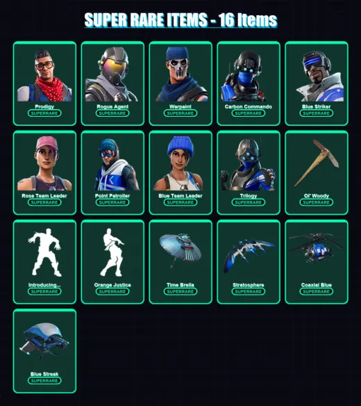 [PS4/PS5/XBOX/PC] | Prodigy | Rogue Agent | Warpaint | Carbon Commando | Blue Striker | 53 skin | 82 pickaxe | 61 emote | 63 glider | Lv1164