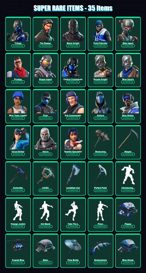 [PS4/PS5/XBOX/PC] | Trilogy | The Reaper | Black Knight | Point Patroller | Elite Agent | 102 skin | 104 pickaxe | 93 emote | 105 glider | Lv1683