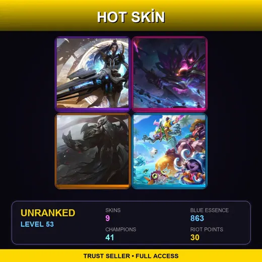 LAS | Dark Star Mordekaiser | Pulsefire Caitlyn | God-King Darius | Pool Party Lulu | 9 Skin | 41 Champ | Lv53 — Pulsefire Caitlyn