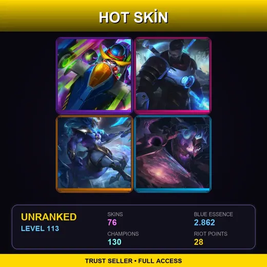 SG | Cosmic Charger Hecarim | Battle Academia Jayce | PROJECT: Ashe | Dark Star Shaco | 76 Skin | 130 Champ | Lv113