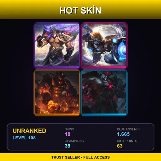 EUW | Victorious Tryndamere | Pulsefire Ezreal | High Noon Darius | Old God Mordekaiser | 18 Skin | 39 Champ | Lv108