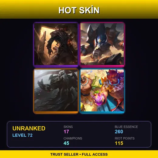 EUW | High Noon Lucian | Odyssey Malphite | God-King Darius | Pool Party Sett | 17 Skin | 45 Champ | Lv72