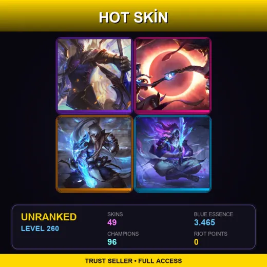 TR | Victorious Aatrox | Cosmic Dusk Xayah | Storm Dragon Lee Sin | Spirit Blossom Master Yi | 49 Skin | 96 Champ | Lv260 — Amethyst Ashe