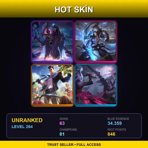 LAS | Battle Academia Jayce | Blood Moon Master Yi | PROJECT: Varus | High Noon Viktor | 63 Skin | 81 Champ | Lv264