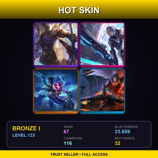 TR | Victorious Aatrox | Cosmic Blade Master Yi | Pulsefire Riven | PROJECT: Yasuo | 67 Skin | 116 Champ | Bronze I | Lv123