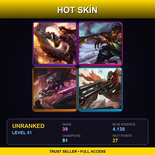 SG | Victorious Sivir | PROJECT: Fiora | High Noon Jhin | Warring Kingdoms Tryndamere | 39 Skin | 91 Champ | Lv51 — Sailor Gangplank