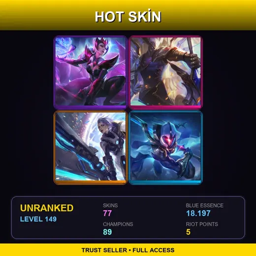 VN | Challenger Ahri | Victorious Aatrox | Battle Academia Leona | Cosmic Blade Master Yi | 77 Skin | 89 Champ | Lv149 — Dragon Guardian Galio