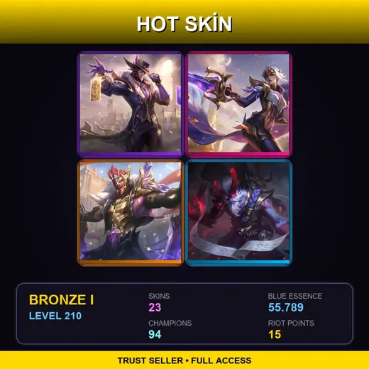 LAN | Victorious Twisted Fate | Victorious Fiora | Victorious Draven | Blood Moon Ryze | 23 Skin | 94 Champ | Bronze I | Lv210