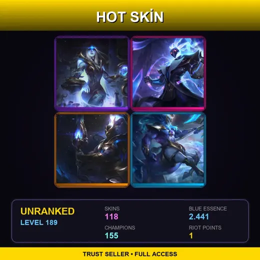 SG | Cosmic Defender Xin Zhao | Blood Moon Tryndamere | Spirit Blossom Cassiopeia | Cosmic Charger Hecarim | 118 Skin | 155 Champ | Lv189