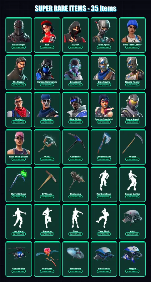[PC/XBOX/PSN] | Black Knight | Rue | IKONIK | Elite Agent | Blue Team Leader | 265 skin | 258 pickaxe | 252 emote | 212 glider | Lv3781