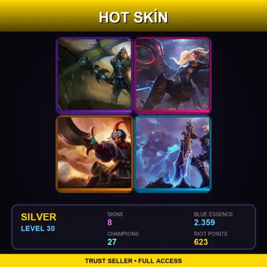 TW | Victorious Jarvan IV | Riot Kayle | Sultan Gangplank | Worlds 2012 Riven | 8 Skin | 27 Champ | Silver | Lv30