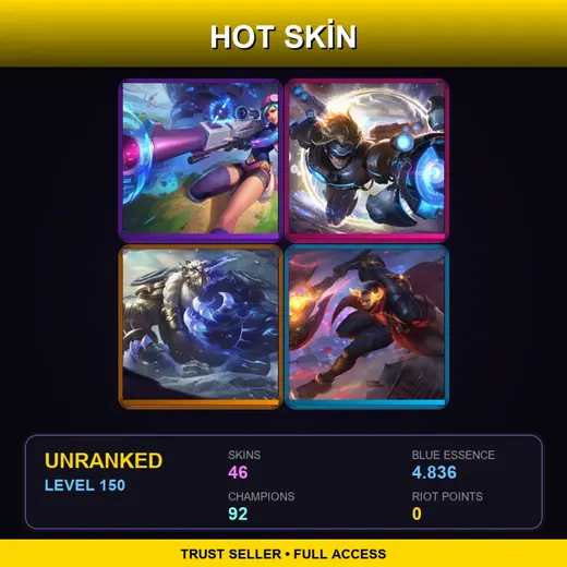 LAS | Arcade Caitlyn | Pulsefire Ezreal | Duality Dragon Volibear | Lunar Beast Darius | 46 Skin | 92 Champ | Lv150