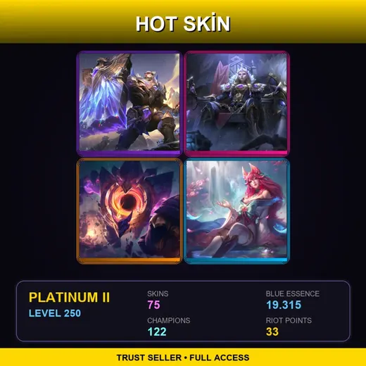 TR | Victorious Braum | Victorious Sejuani | Spirit Blossom Ahri | Dark Star Malphite | 75 Skin | 122 Champ | Platinum II | Lv250