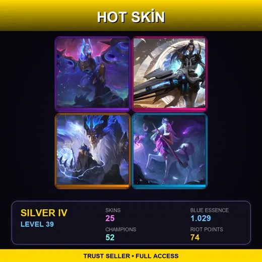 EUW | Cosmic Flight Anivia | Pulsefire Caitlyn | Storm Dragon Aurelion Sol | Spirit Blossom Lillia | 25 Skin | 52 Champ | Silver IV | Lv39