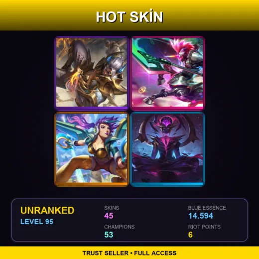 EUW | Prestige Obsidian Dragon Sett | Arcade Hecarim | Arcade Kai'Sa | Dark Star Karma | 45 Skin | 53 Champ | Lv95