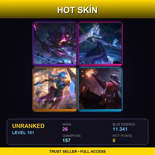 VN | Battle Academia Leona | Blood Moon Twisted Fate | Dark Star Mordekaiser | High Noon Irelia | 26 Skin | 157 Champ | Lv101