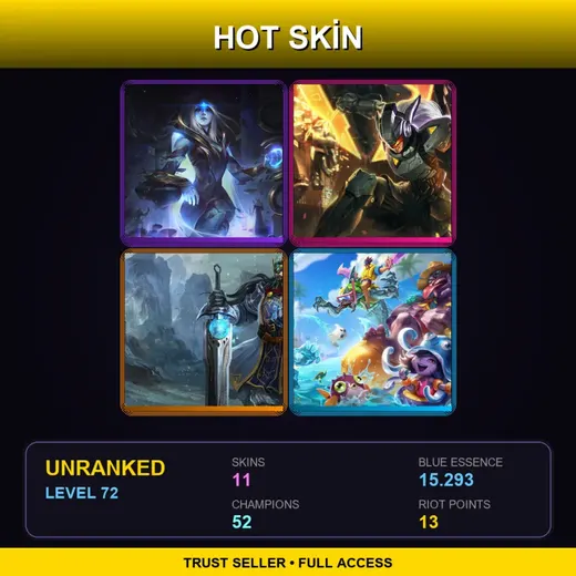 EUW | Cosmic Queen Ashe | PROJECT: Leona | King Tryndamere | Pool Party Mundo | 11 Skin | 52 Champ | Lv72