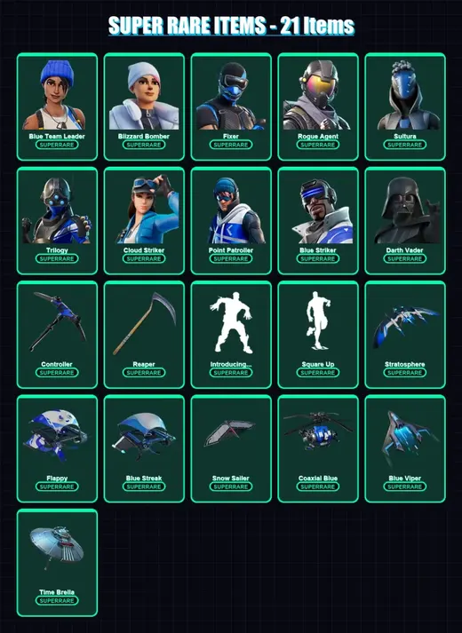 [PS4/PS5/XBOX/PC] | Blue Team Leader | Blizzard Bomber | Fixer | Rogue Agent | Sultura | 245 skin | 311 pickaxe | 200 emote | 214 glider | Lv3431
