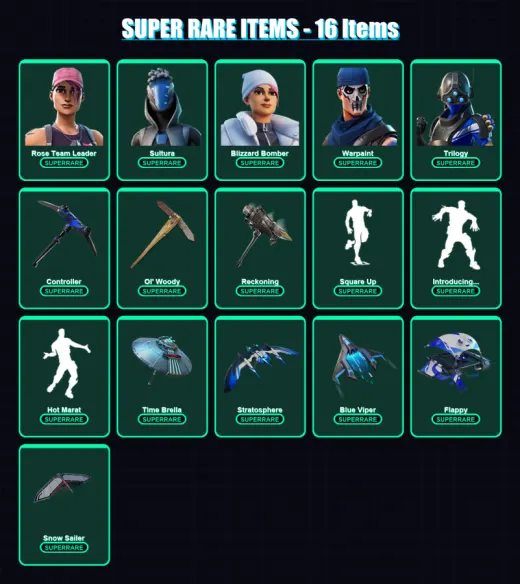 [PS4/PS5/XBOX/PC] | Rose Team Leader | Sultura | Blizzard Bomber | Warpaint | Trilogy | 116 skin | 143 pickaxe | 111 emote | 140 glider | Lv2012
