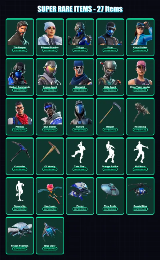 [PS4/PS5/PC] | The Reaper | Blizzard Bomber | Trilogy | Fixer | Cloud Striker | 231 skin | 249 pickaxe | 202 emote | 220 glider | Lv3237