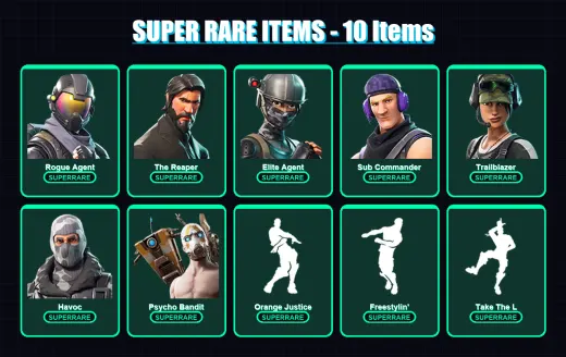 [PC/XBOX/PSN] | Rogue Agent | The Reaper | Elite Agent | Sub Commander | Trailblazer | 36 skin | 25 pickaxe | 31 emote | 20 glider | Lv209