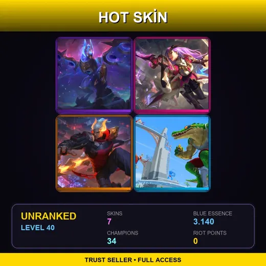 LAS | Cosmic Flight Anivia | Battle Queen Katarina | Lunar Beast Jarvan IV | Pool Party Renekton | 7 Skin | 34 Champ | Lv40 — Pool Party Renekton