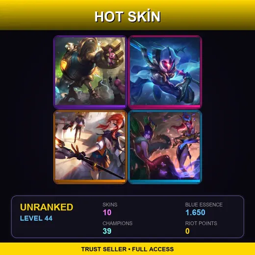 TR | Victorious Blitzcrank | Cosmic Blade Master Yi | Battle Academia Lux | Lunar Wraith Caitlyn | 10 Skin | 39 Champ | Lv44 — Infernal Akali